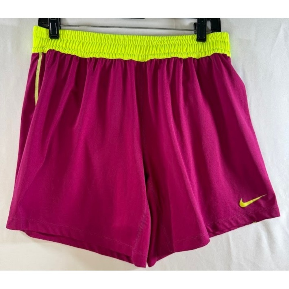 Nike Dri Fit Shorts Men M Magenta Neon Yellow Elastic Waist‎ Lightweight Running
